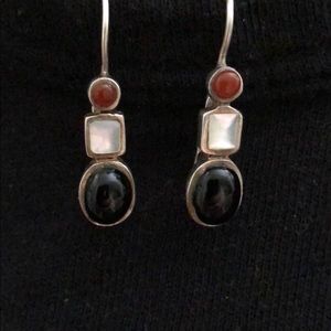 silver, carnelian, mother of pearl and onyx drops.